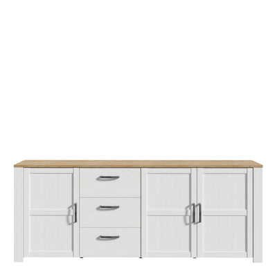 Bohol 3 Door 3 Drawer Large Sideboard in Riviera Oak/White – FTG, view 2