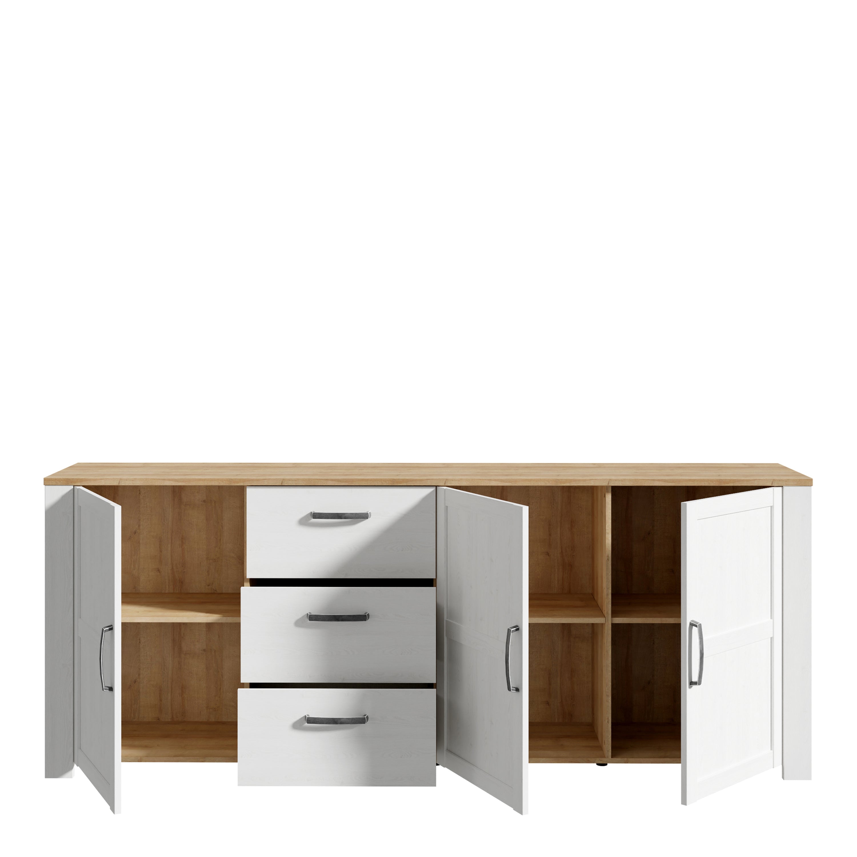 Bohol 3 Door 3 Drawer Large Sideboard in Riviera Oak/White – FTG, view 4