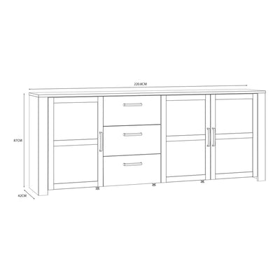 Bohol 3 Door 3 Drawer Large Sideboard in Riviera Oak/White – FTG, view 7