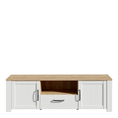 Bohol 2 Door 1 Drawer TV Unit in Riviera Oak/White – FTG, view 2