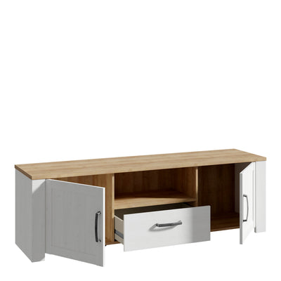 Bohol 2 Door 1 Drawer TV Unit in Riviera Oak/White – FTG, view 3