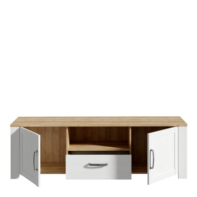 Bohol 2 Door 1 Drawer TV Unit in Riviera Oak/White – FTG, view 4