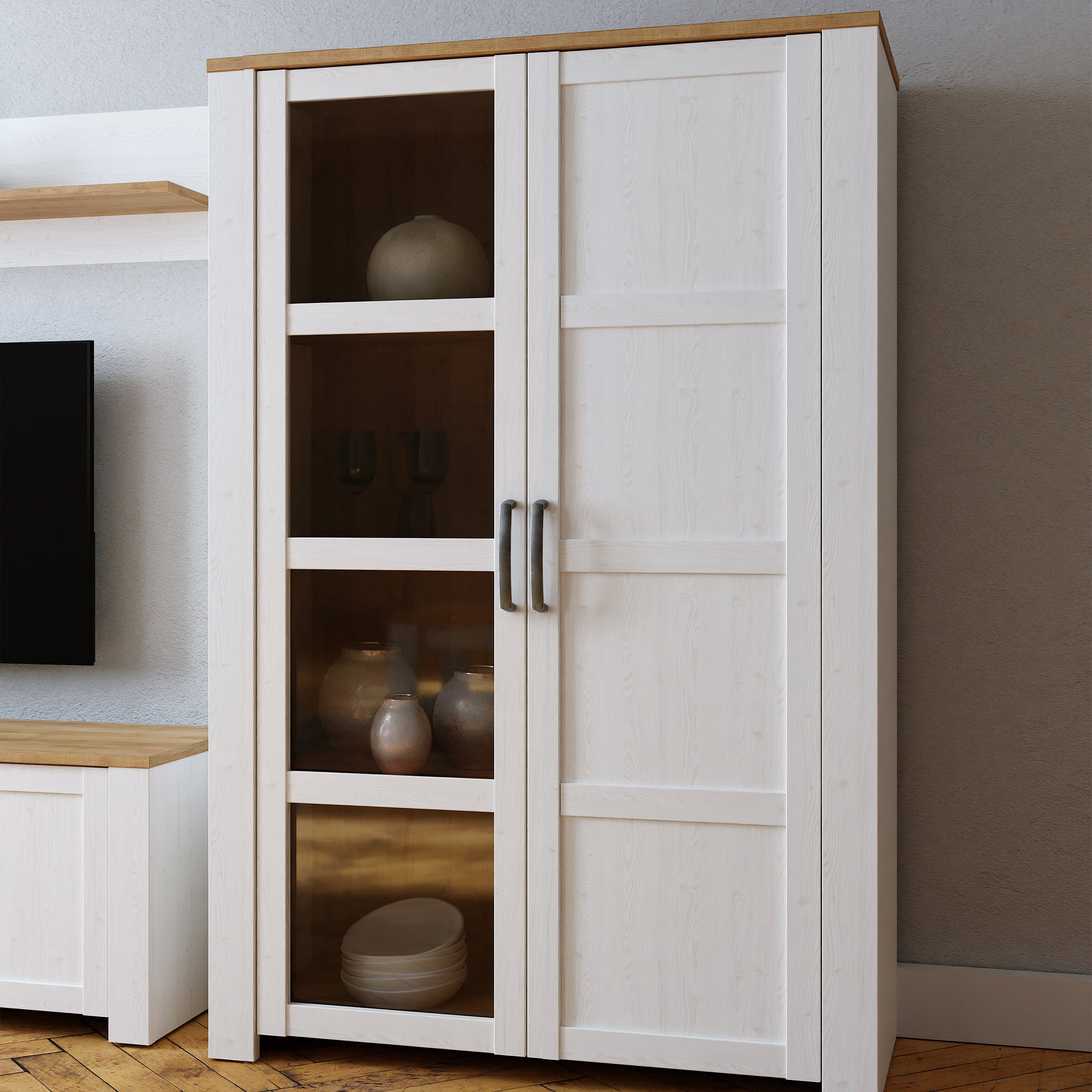 Bohol 2 Door Display Cabinet in Riviera Oak/White – FTG, view 6