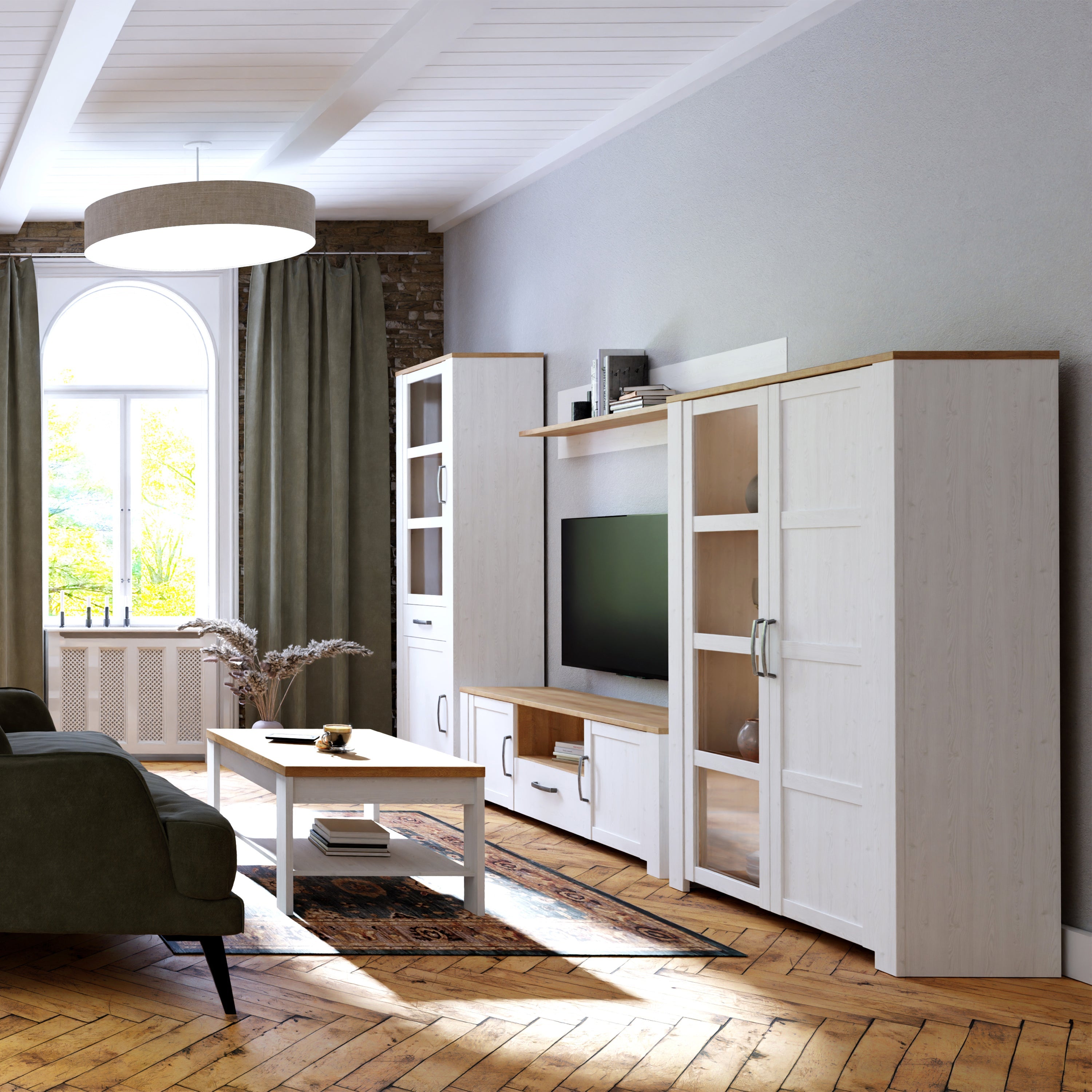 Bohol 2 Door Display Cabinet in Riviera Oak/White – FTG, view 7
