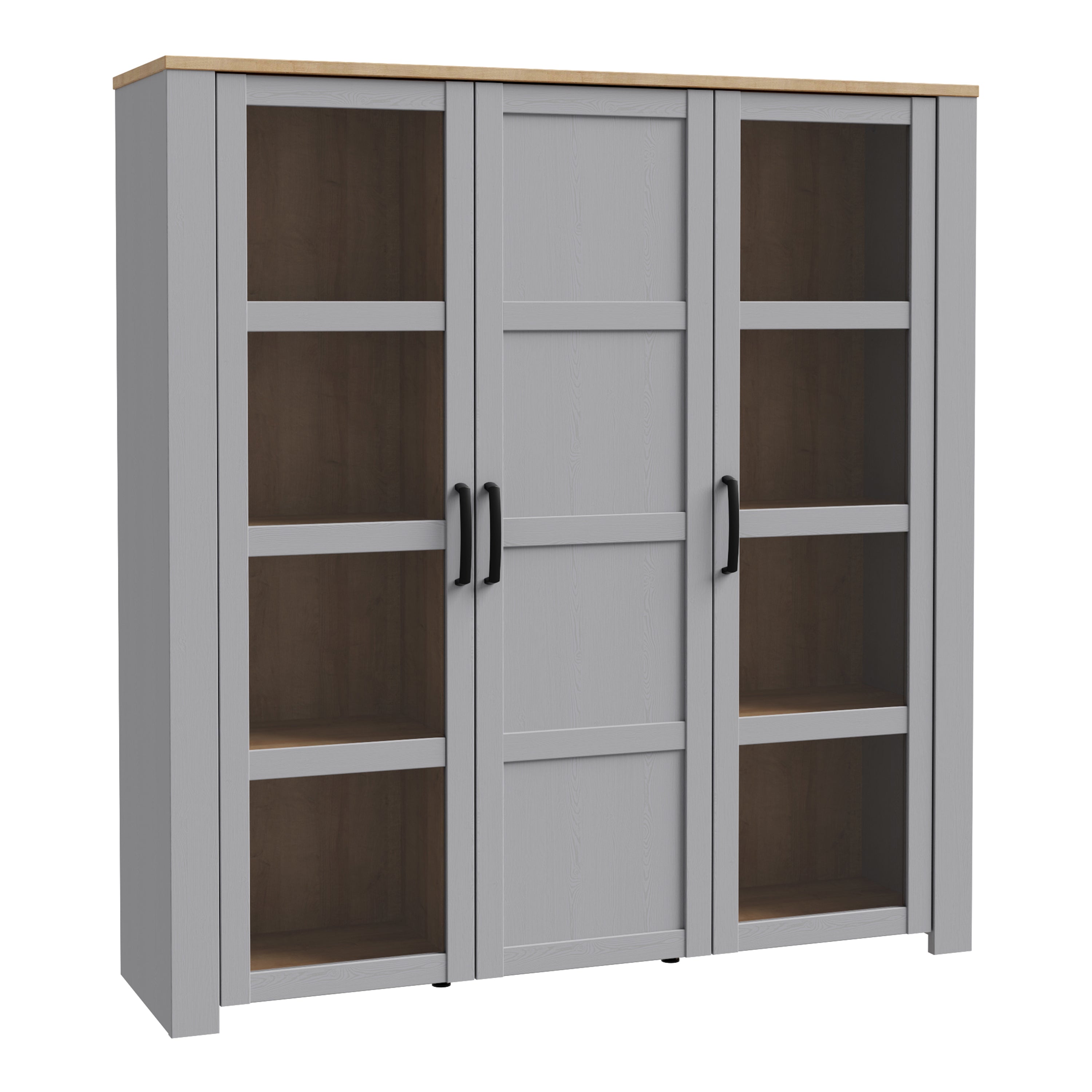 Bohol 3 Door Large Display Cabinet in Riviera Oak/Grey Oak – FTG