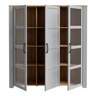Bohol 3 Door Large Display Cabinet in Riviera Oak/Grey Oak – FTG, view 3