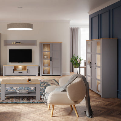 Bohol 3 Door Large Display Cabinet in Riviera Oak/Grey Oak – FTG, view 4