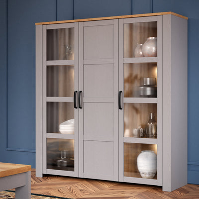 Bohol 3 Door Large Display Cabinet in Riviera Oak/Grey Oak – FTG, view 5