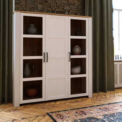 Bohol 3 Door Large Display Cabinet in Riviera Oak/White – FTG, view 5