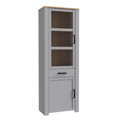 Bohol 2 Door 1 Drawer Narrow Display Cabinet in Riviera Oak/Grey Oak – FTG