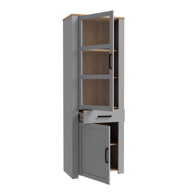 Bohol 2 Door 1 Drawer Narrow Display Cabinet in Riviera Oak/Grey Oak – FTG, view 3