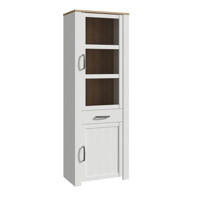 Bohol 2 Door 1 Drawer Narrow Display Cabinet in Riviera Oak/White – FTG