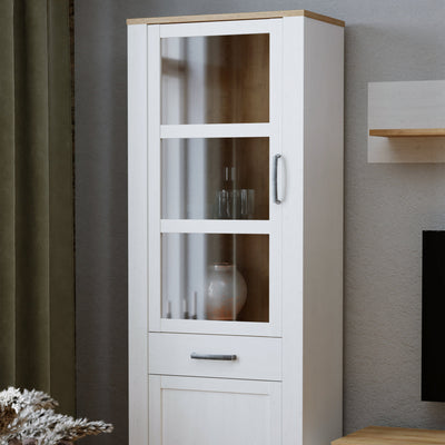 Bohol 2 Door 1 Drawer Narrow Display Cabinet in Riviera Oak/White – FTG, view 7