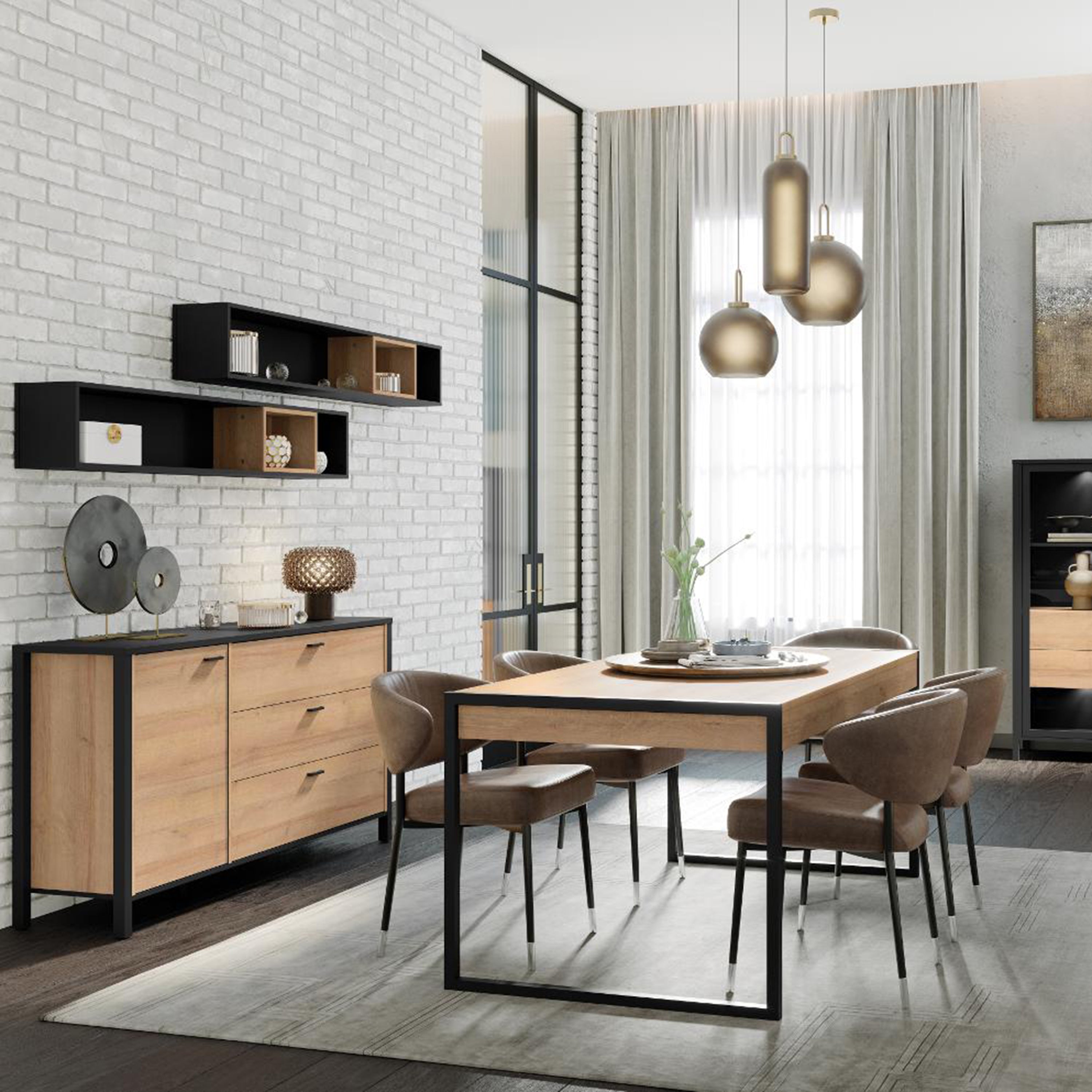 High Rock Wall Shelf in Matt Black/Riviera Oak – FTG, view 3