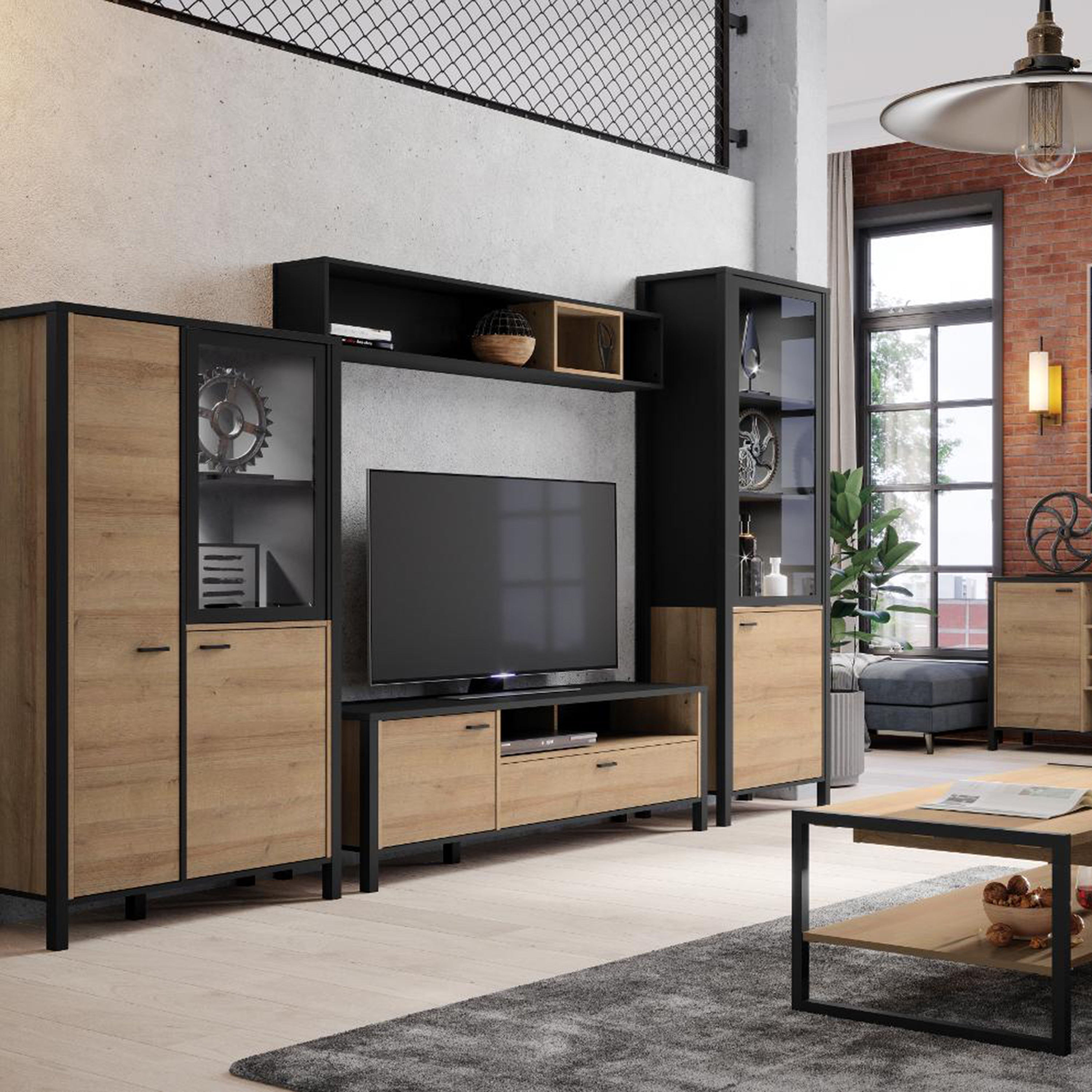 High Rock Wall Shelf in Matt Black/Riviera Oak – FTG, view 4