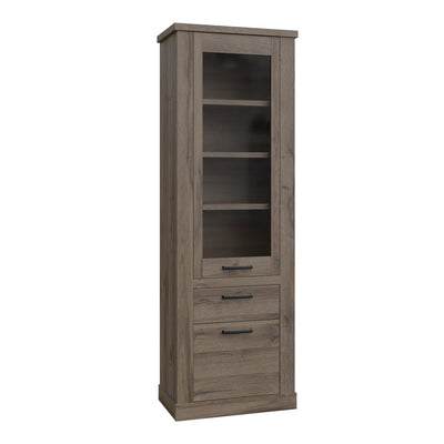 Corona 2 Door 1 Drawer 3 Shelve Narrow Display Cabinet in Tabak Oak – FTG