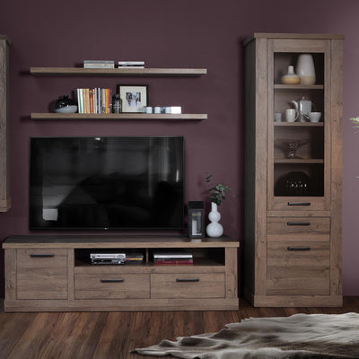 Corona 2 Door 1 Drawer 3 Shelve Narrow Display Cabinet in Tabak Oak – FTG, view 4