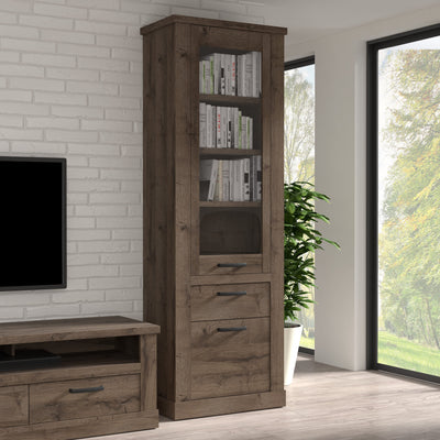 Corona 2 Door 1 Drawer 3 Shelve Narrow Display Cabinet in Tabak Oak – FTG, view 6