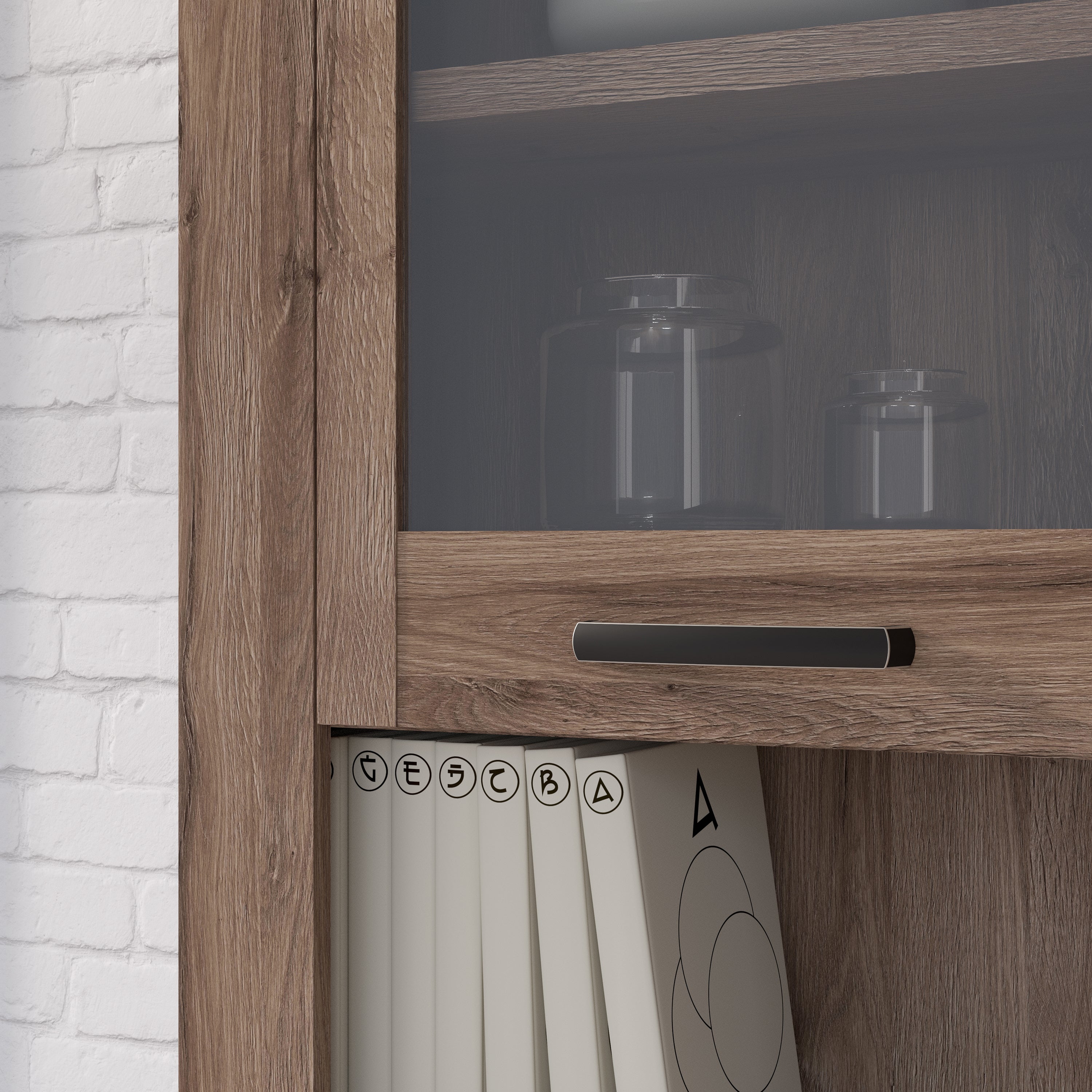 Corona 2 Door 1 Drawer 3 Shelve Narrow Display Cabinet in Tabak Oak – FTG, view 7