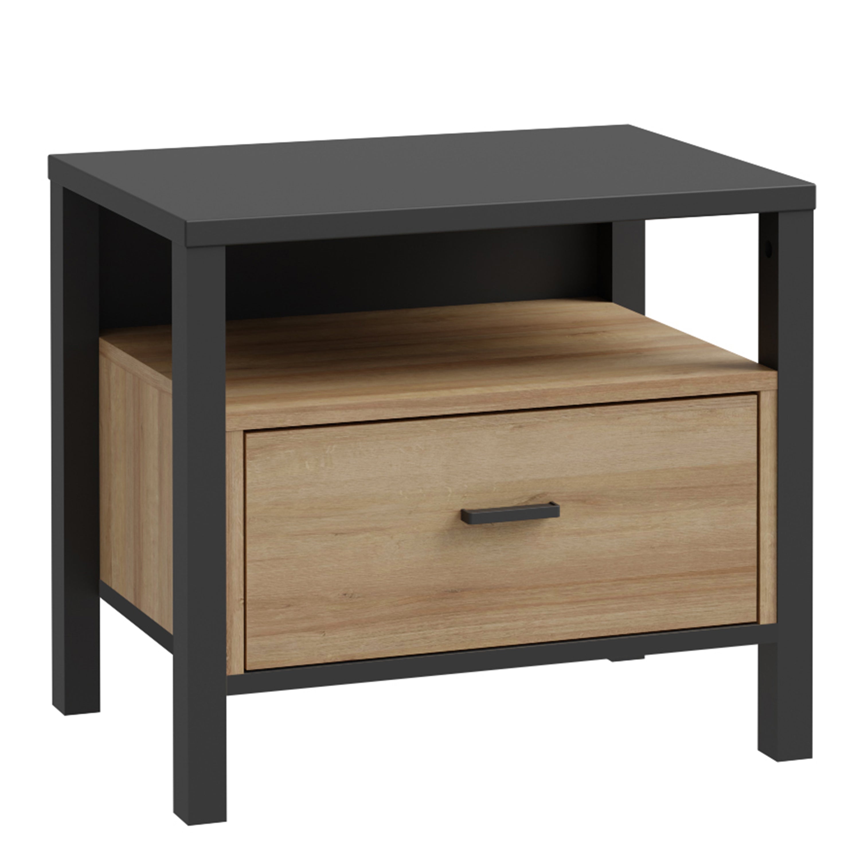 High Rock Bedside in Matt Black/Riviera Oak – FTG