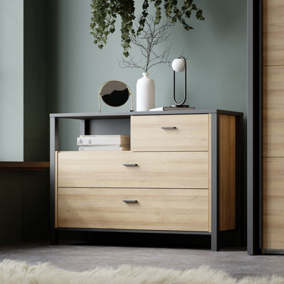 High Rock Chest of 3 Drawers in Matt Black/Riviera Oak – FTG, view 6