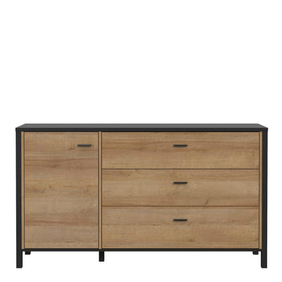 High Rock 1 Door 3 Drawer Sideboard in Matt Black/Riviera Oak – FTG, view 2