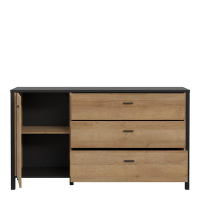 High Rock 1 Door 3 Drawer Sideboard in Matt Black/Riviera Oak – FTG, view 4