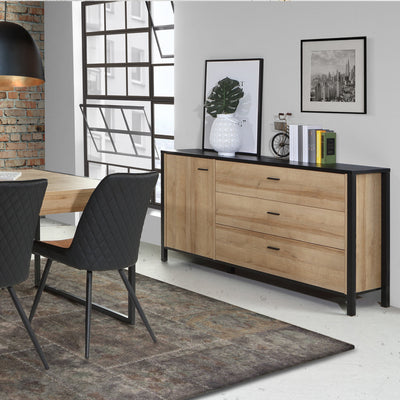High Rock 1 Door 3 Drawer Sideboard in Matt Black/Riviera Oak – FTG, view 5