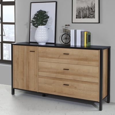 High Rock 1 Door 3 Drawer Sideboard in Matt Black/Riviera Oak – FTG, view 7