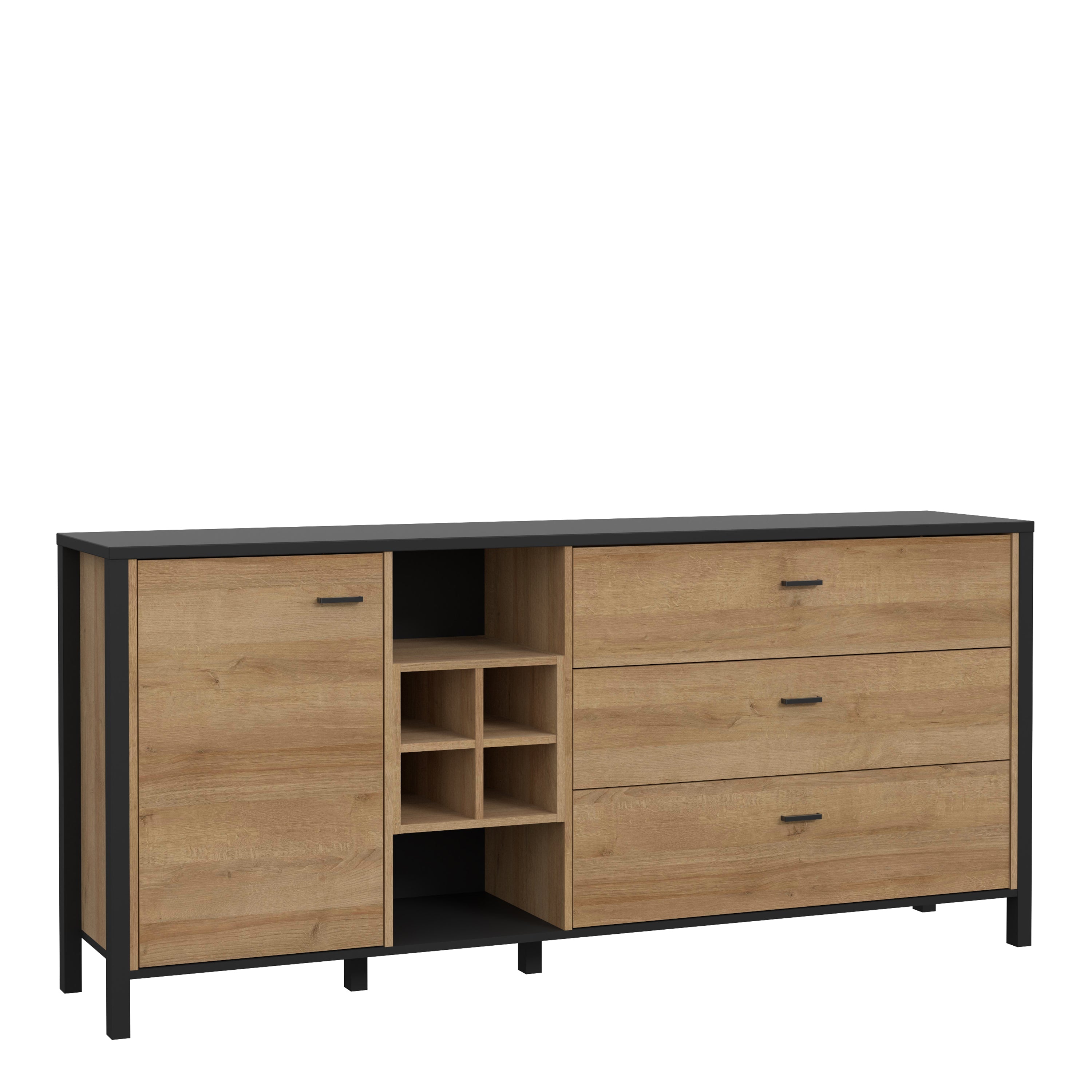 High Rock (Large) Sideboard in Matt Black/Riviera Oak – FTG