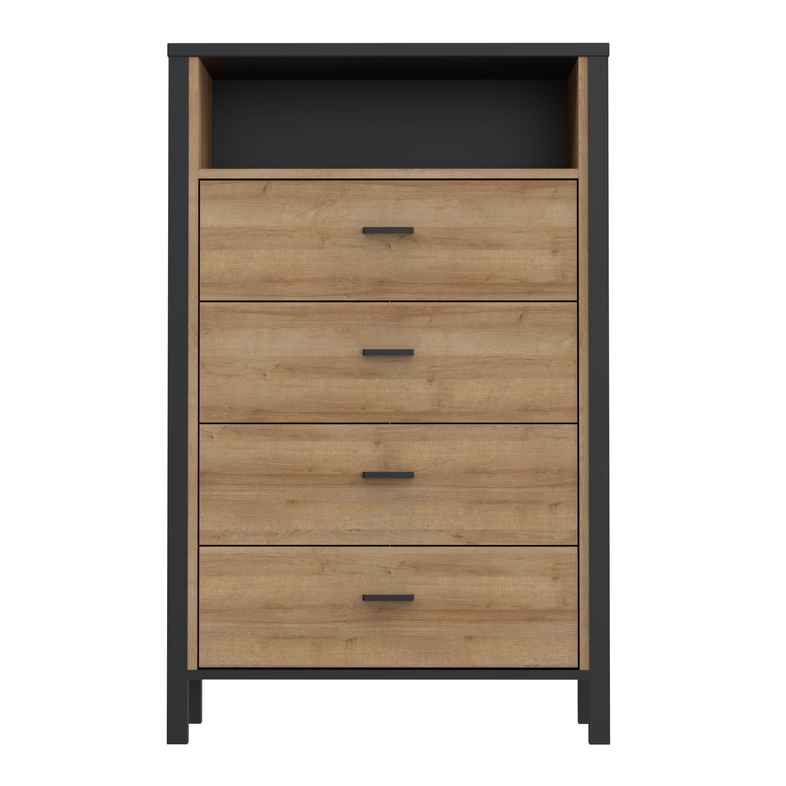 High Rock Chest of 4 Drawers in Matt Black/Riviera Oak – FTG, view 2