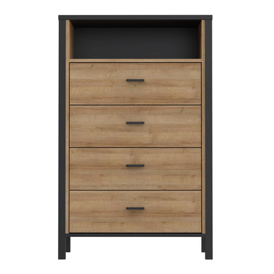 High Rock Chest of 4 Drawers in Matt Black/Riviera Oak – FTG, view 2