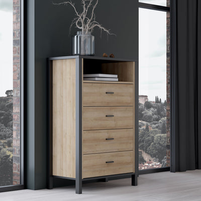 High Rock Chest of 4 Drawers in Matt Black/Riviera Oak – FTG, view 7