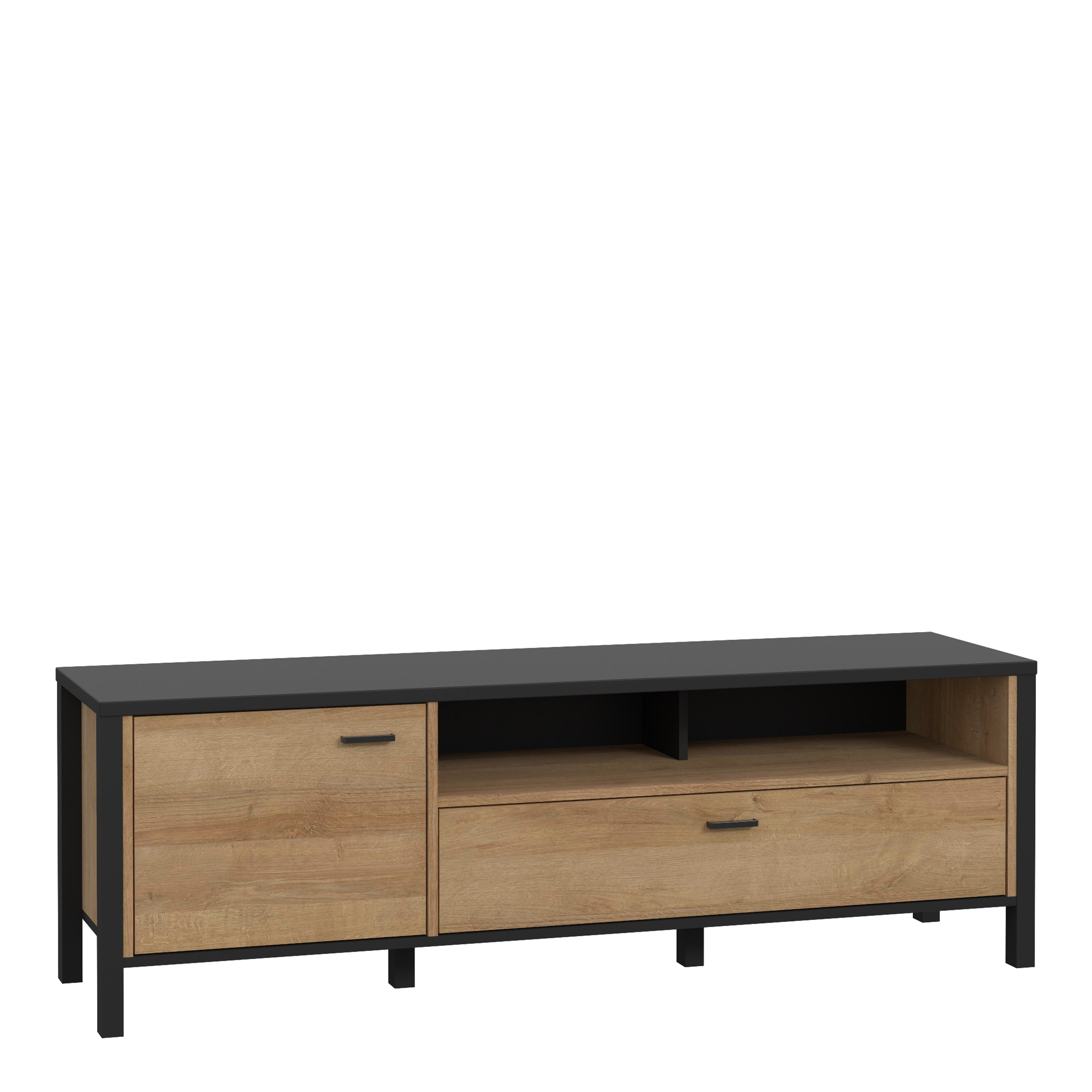 High Rock TV Unit in Matt Black/Riviera Oak – FTG