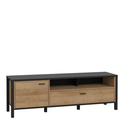 High Rock TV Unit in Matt Black/Riviera Oak – FTG