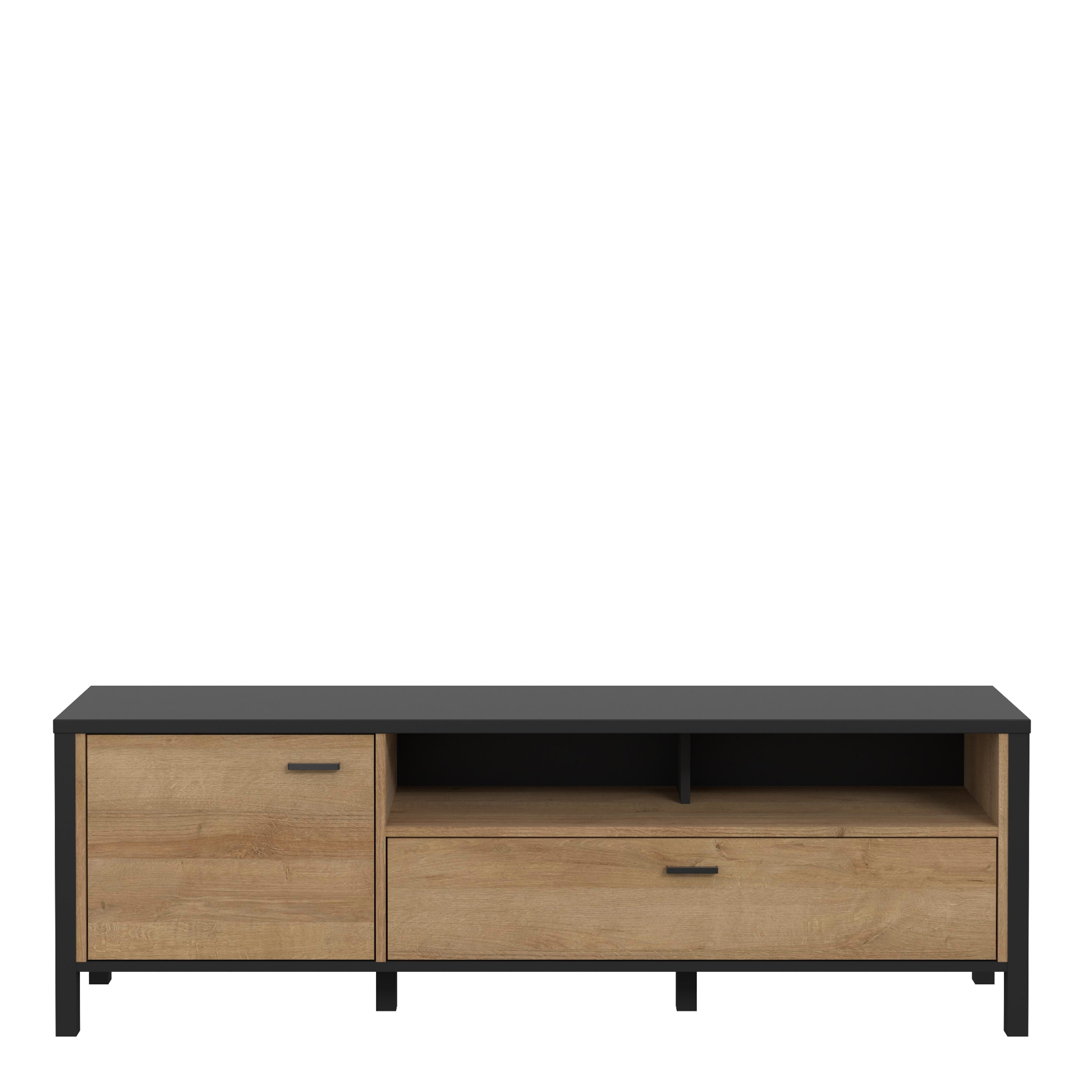 High Rock TV Unit in Matt Black/Riviera Oak – FTG, view 2