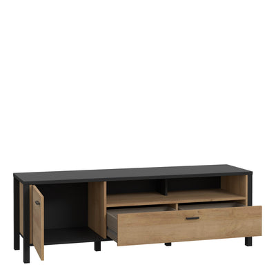 High Rock TV Unit in Matt Black/Riviera Oak – FTG, view 3
