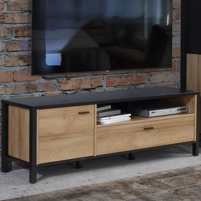 High Rock TV Unit in Matt Black/Riviera Oak – FTG, view 6