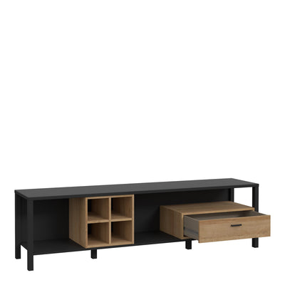 High Rock Wide TV Unit in Matt Black/Riviera Oak – FTG, view 3