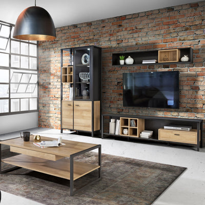 High Rock Wide TV Unit in Matt Black/Riviera Oak – FTG, view 5