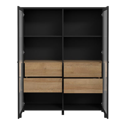 High Rock Extra Wide Display Cabinet in Matt Black/Riviera Oak – FTG, view 4