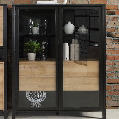 High Rock Extra Wide Display Cabinet in Matt Black/Riviera Oak – FTG, view 8