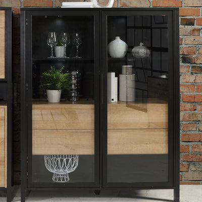 High Rock Extra Wide Display Cabinet in Matt Black/Riviera Oak – FTG, view 9