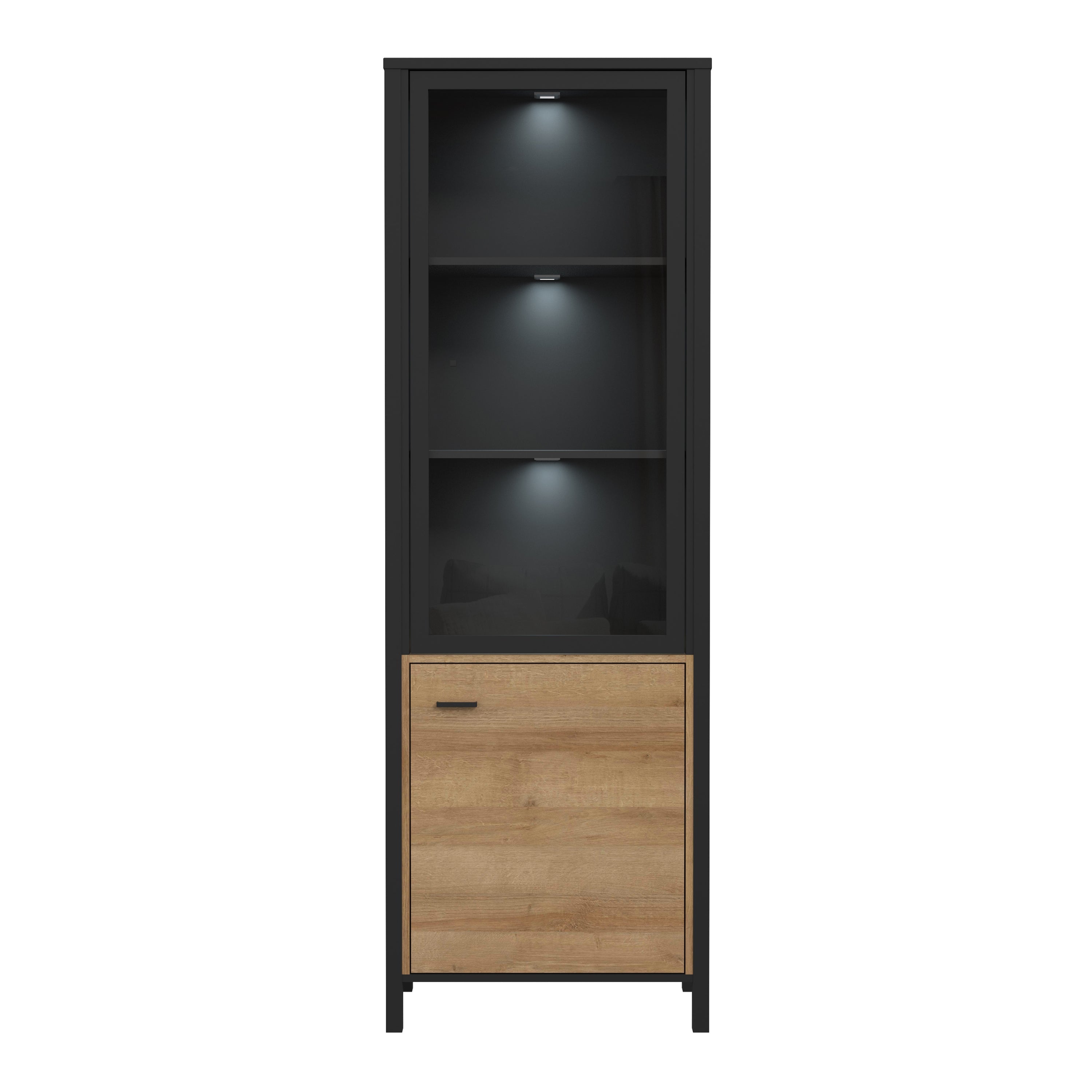 High Rock Wide Display Cabinet in Matt Black/Riviera Oak – FTG, view 6