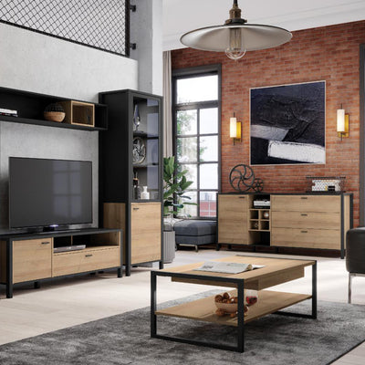 High Rock Wide Display Cabinet in Matt Black/Riviera Oak – FTG, view 7