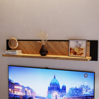 Nikomedes Wall Shelf 140cm in Spica Oak/Matt Black/Bartex Oak – FTG, view 4
