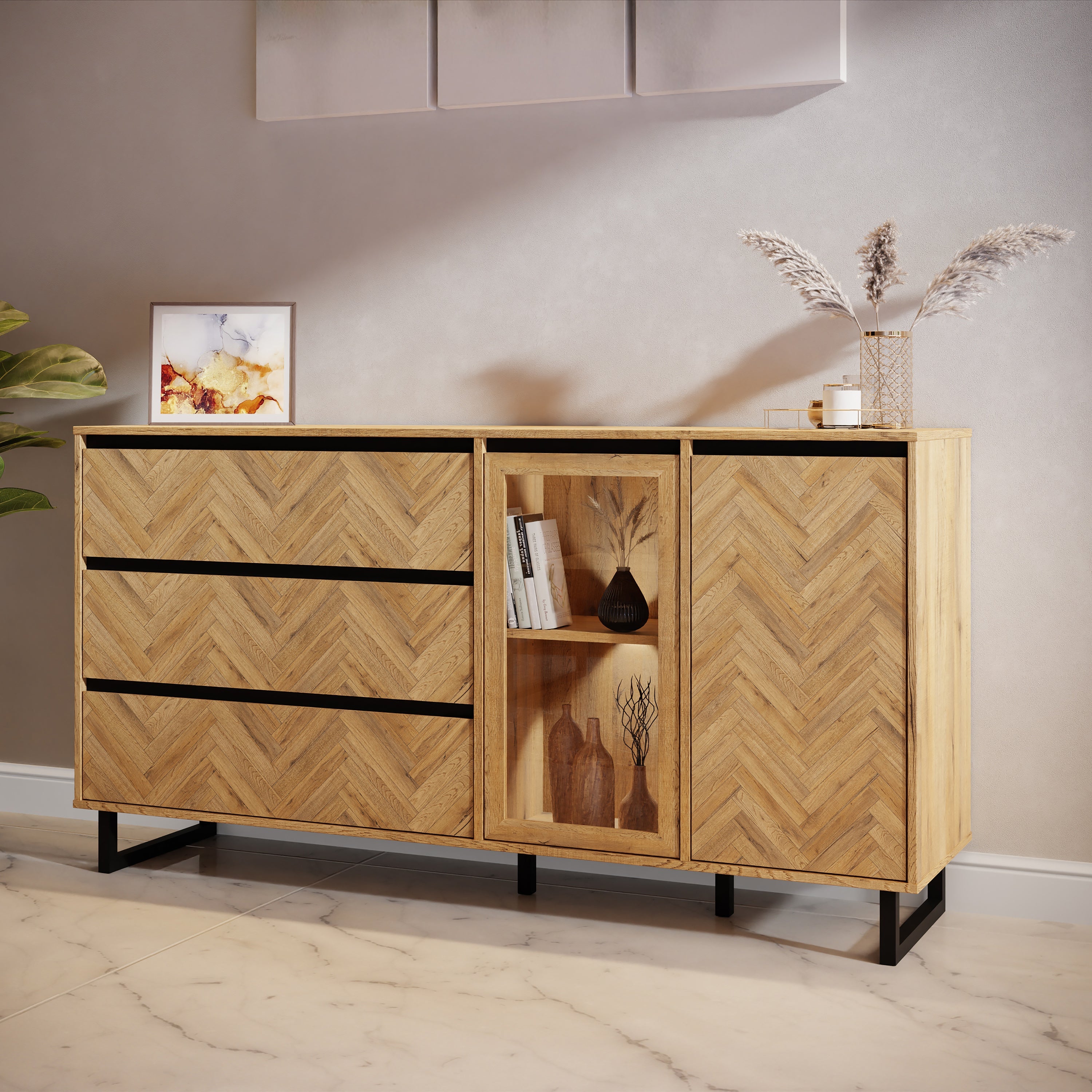 Nikomedes Sideboard in Spica Oak/Matt Black/Bartex Oak – FTG, view 6