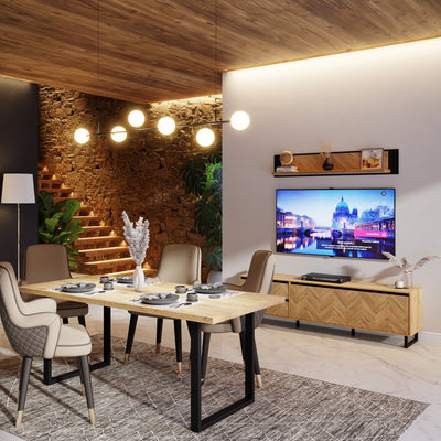 Nikomedes TV Unit  in Spica Oak/Matt Black/Bartex Oak – FTG, view 5