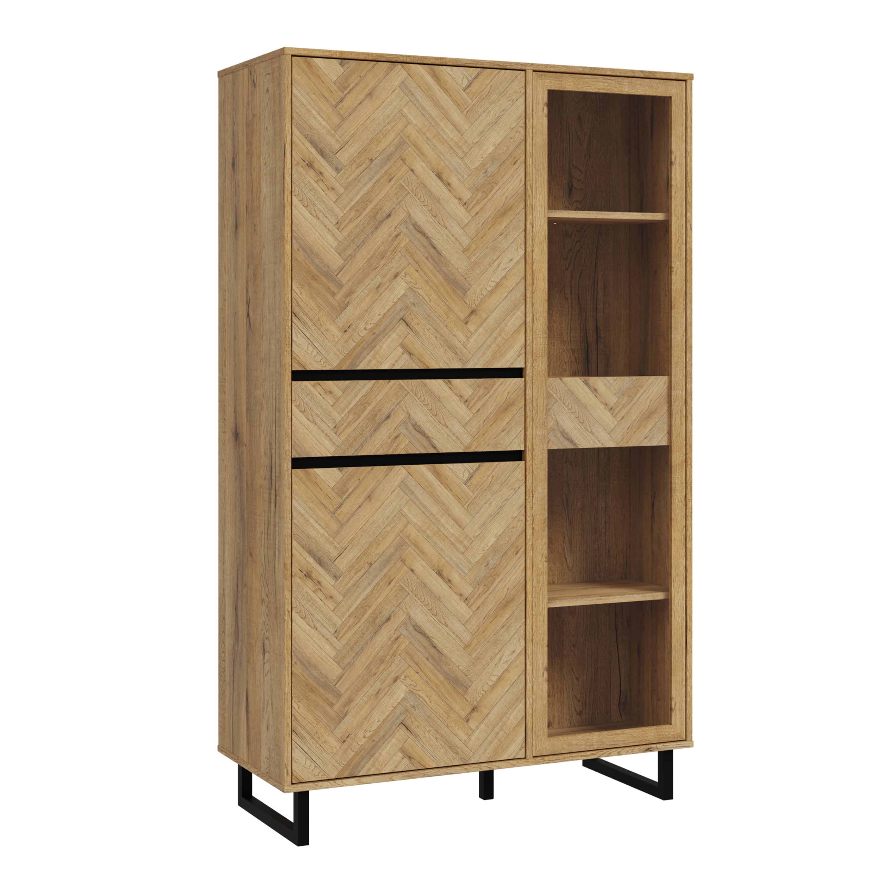 Nikomedes Display Cabinet in Spica Oak/Matt Black/Bartex Oak – FTG