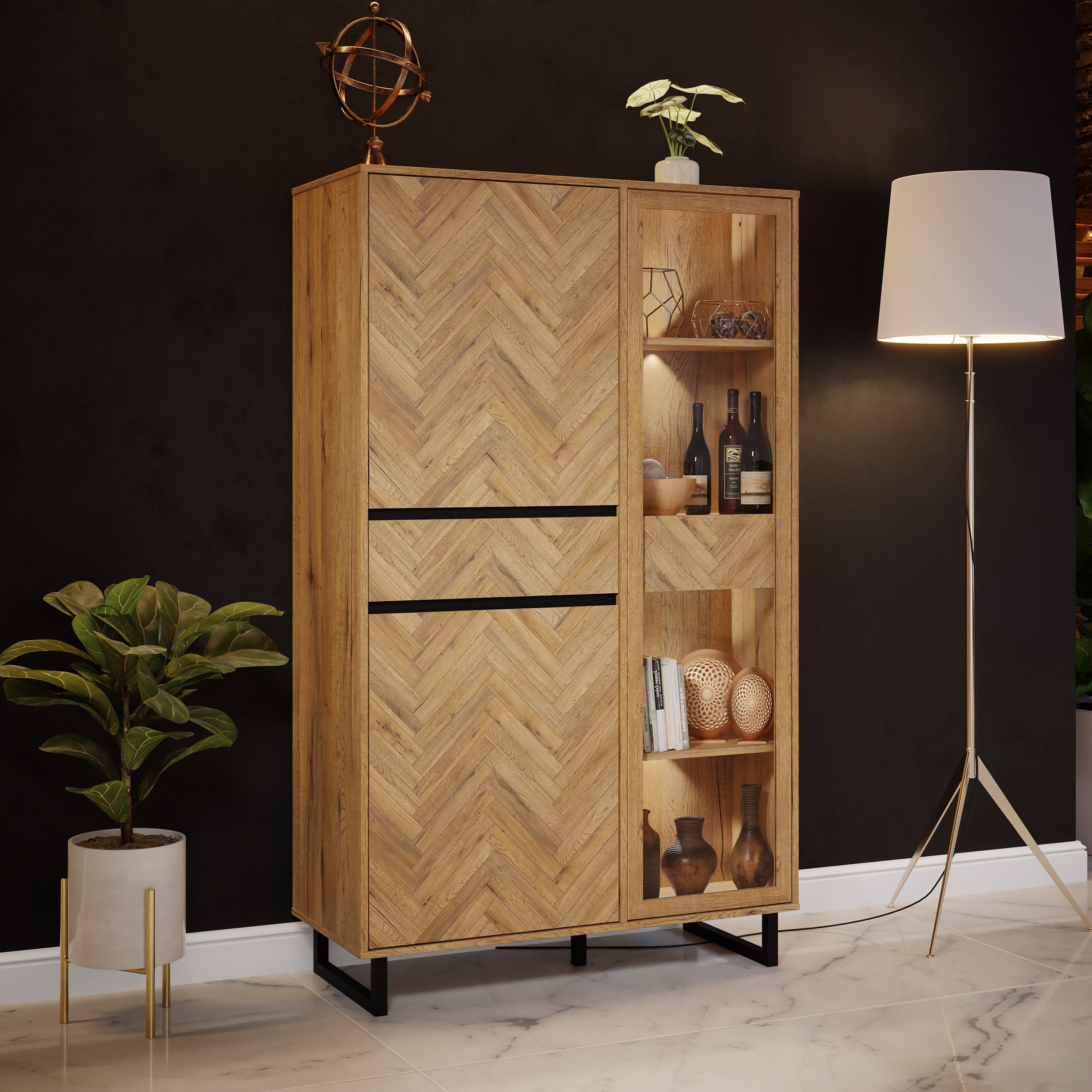 Nikomedes Display Cabinet in Spica Oak/Matt Black/Bartex Oak – FTG, view 5